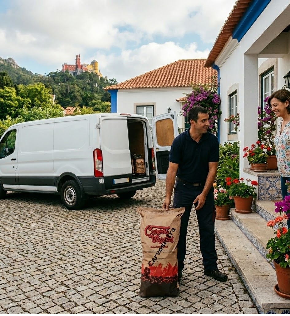 Carrinha de distribuição da Carvosintra a realizar uma entrega de carvão em sintra